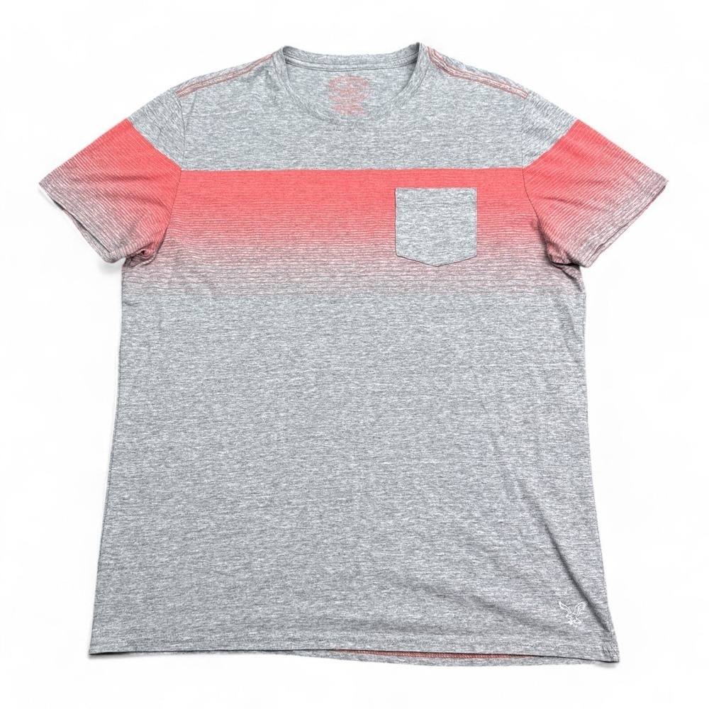 American Eagle Athletic Fit Tee Shirt Adult Size Large Gray Pink Crew‎ Neck